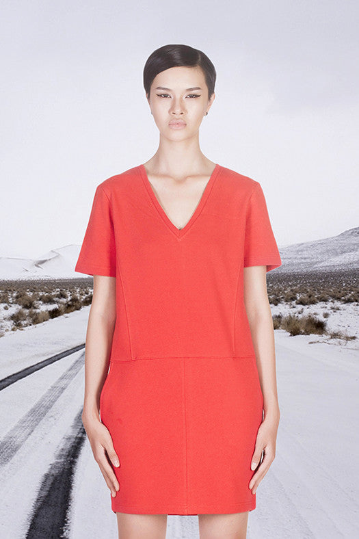 View of red Daphne dress by Hanhny